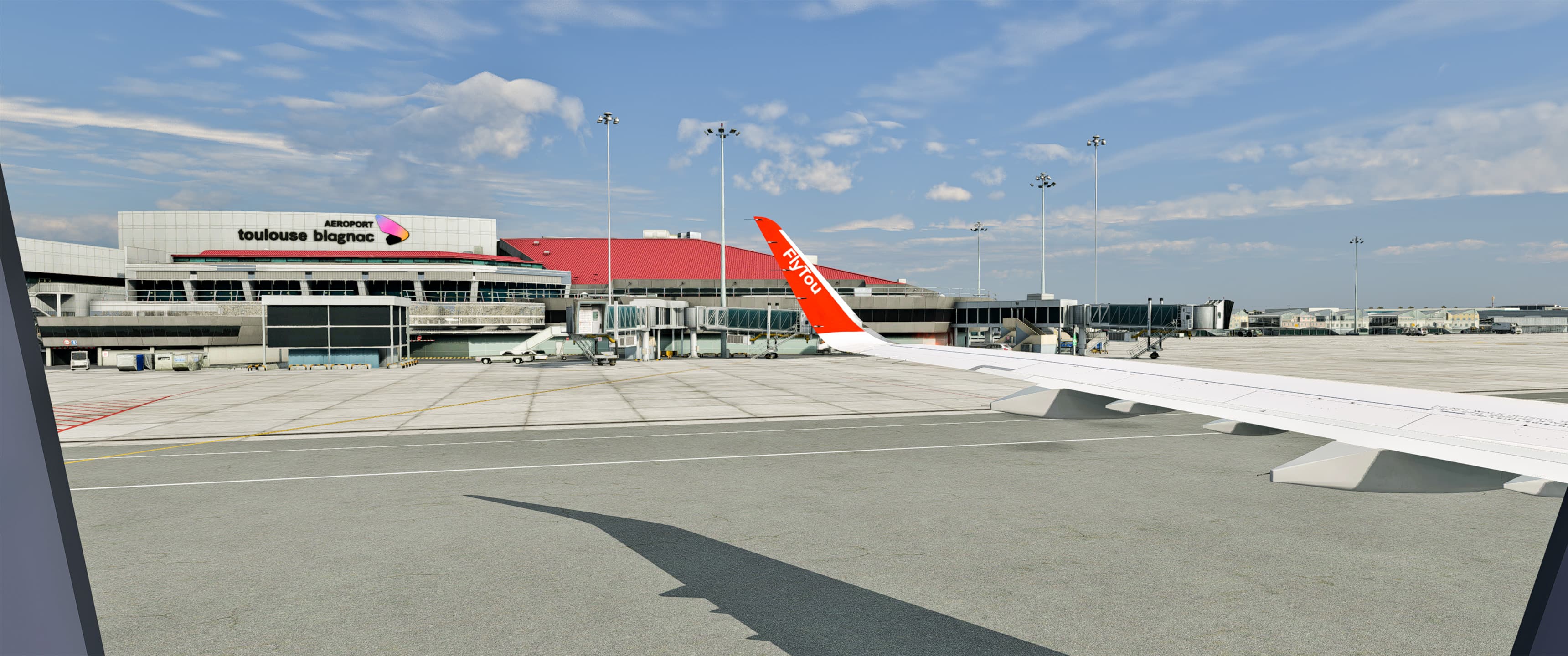 Vue depuis l'aile d'un A321 FlyTou Virtual à Toulouse-Blagnac - Simulation de vol réaliste